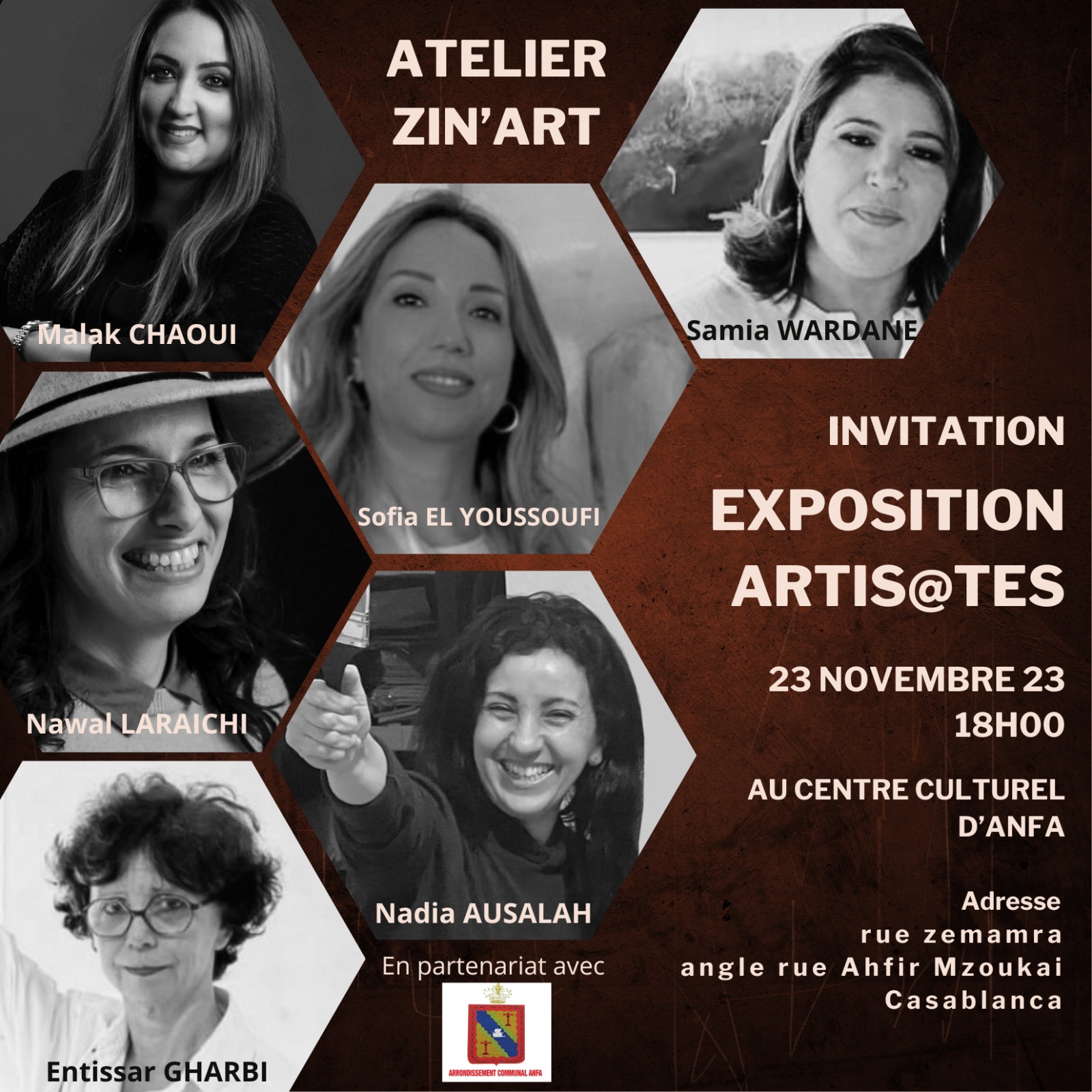 ستة فنانات تشكيليات مغربيات برواق المركب الثقافي آنفا يوم 23 نوفمبر